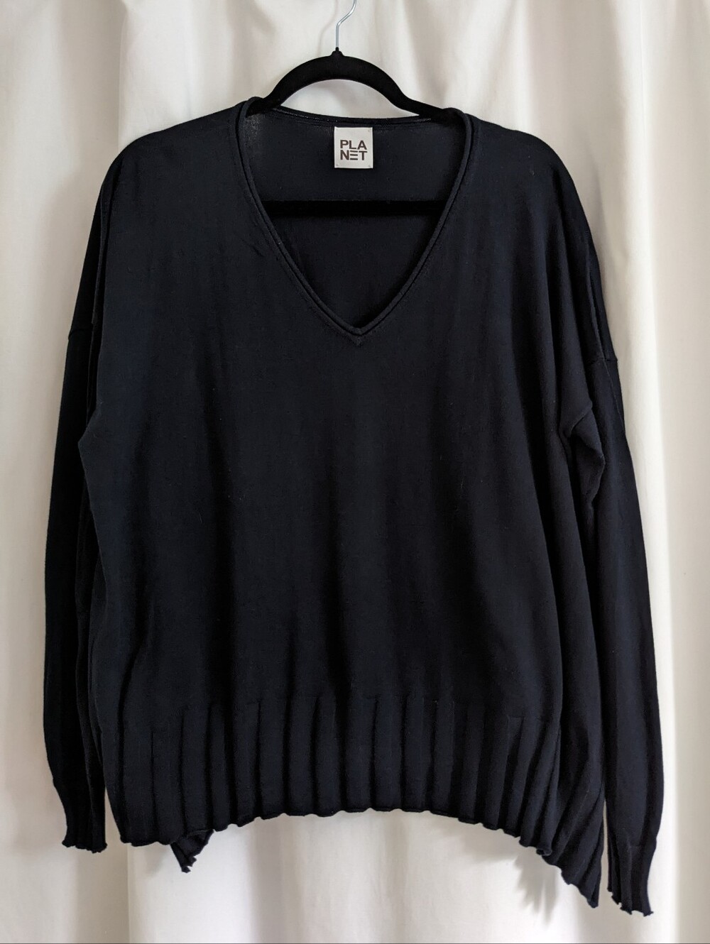 Planet by Lauren G Asymmetrical Rib V Neck Sweater Lagenlook One Size